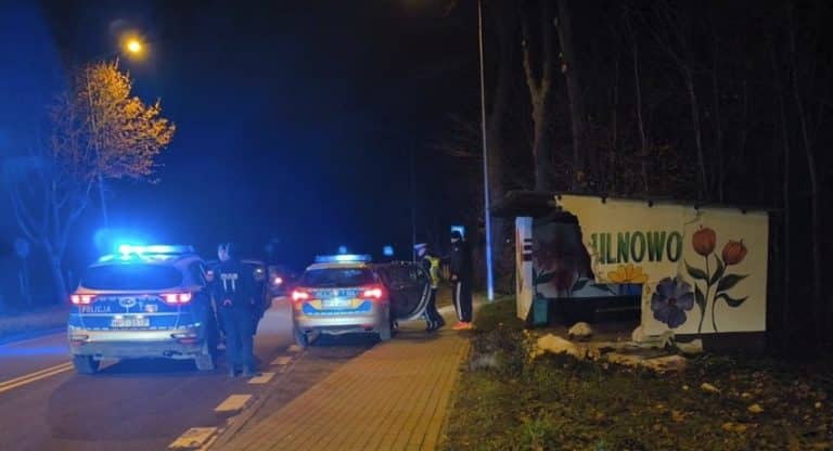 Pijana 32-latka z grupą młodych ludzi wjechała w przystanek autobusowy