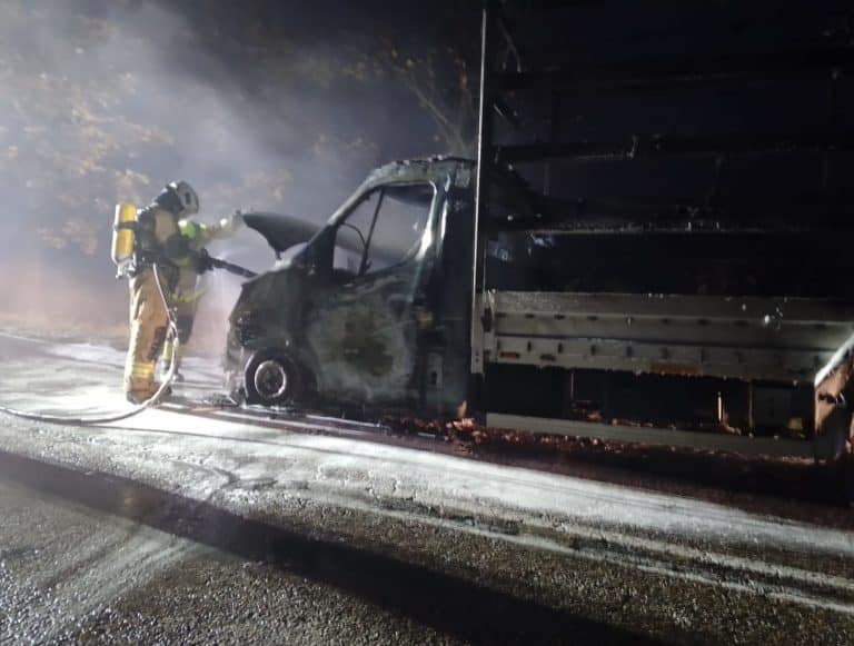 Pożar auta dostawczego na drodze wojewódzkiej