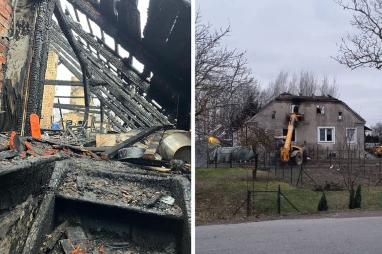 pogorzelisko domu w Linkach