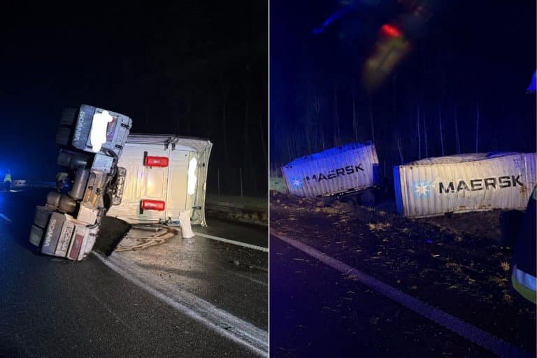 wywrócona ciężarówka na s7