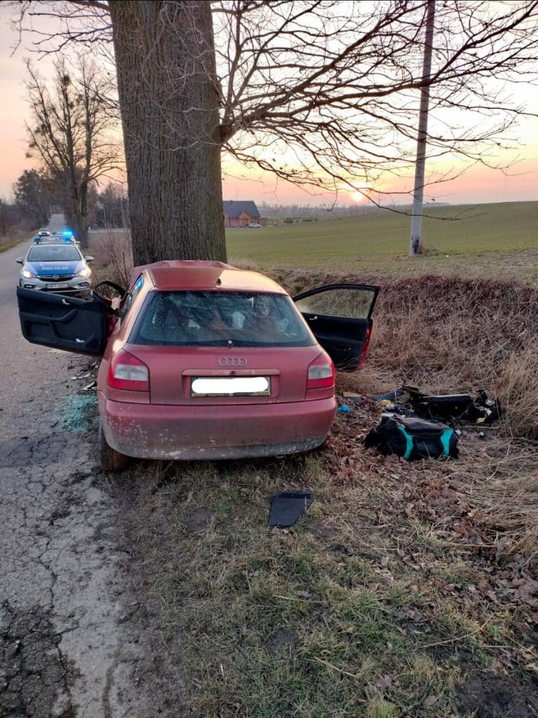 Wypadek na prostym odcinku drogi. - Potężna siła uderzenia w drzewo zamknęła kierowcę w pułapce. Mężczyzna nie żyje