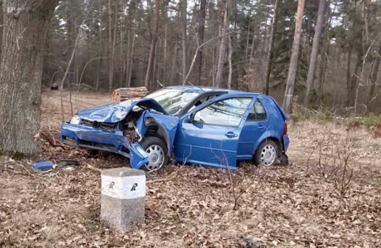 rozbił auto na drzewie