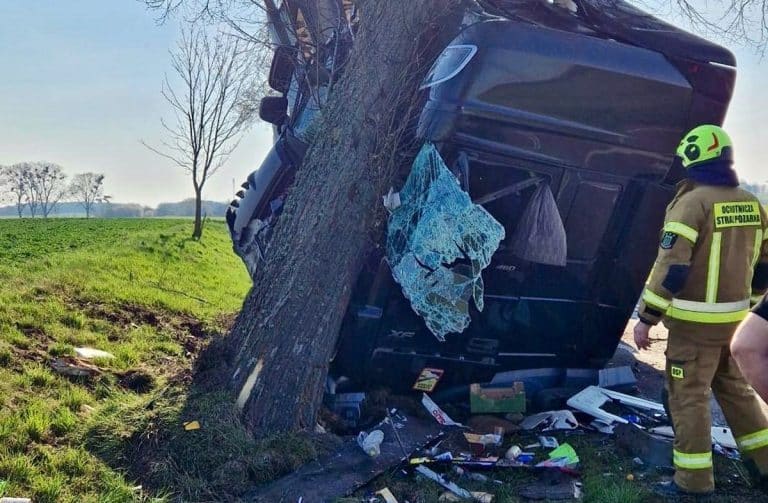 ciężarówka uderzyła w drzewo