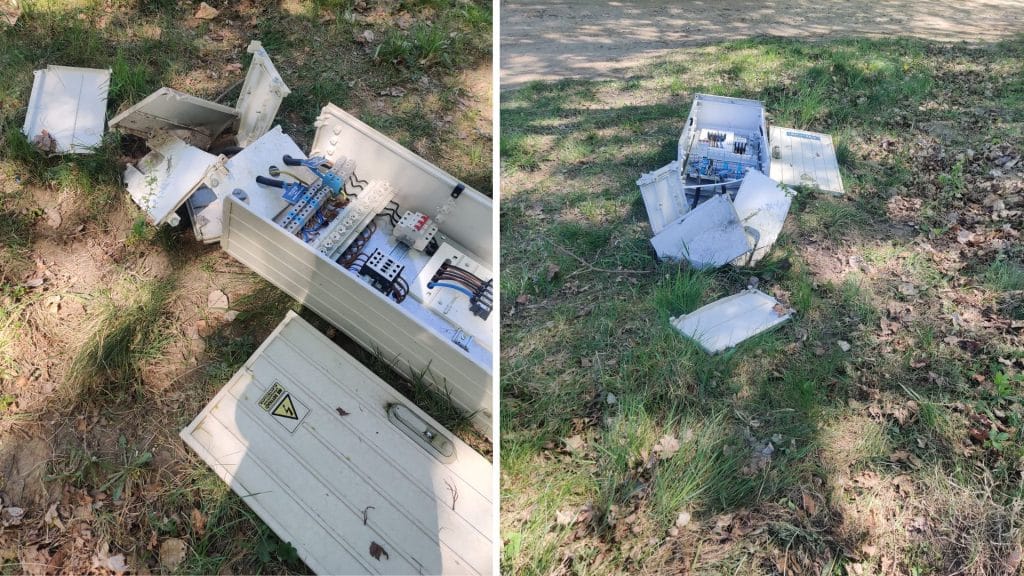 zniszczone skrzynki elektryczne