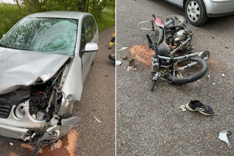 zderzenie motocykla z osob&oacute;wką