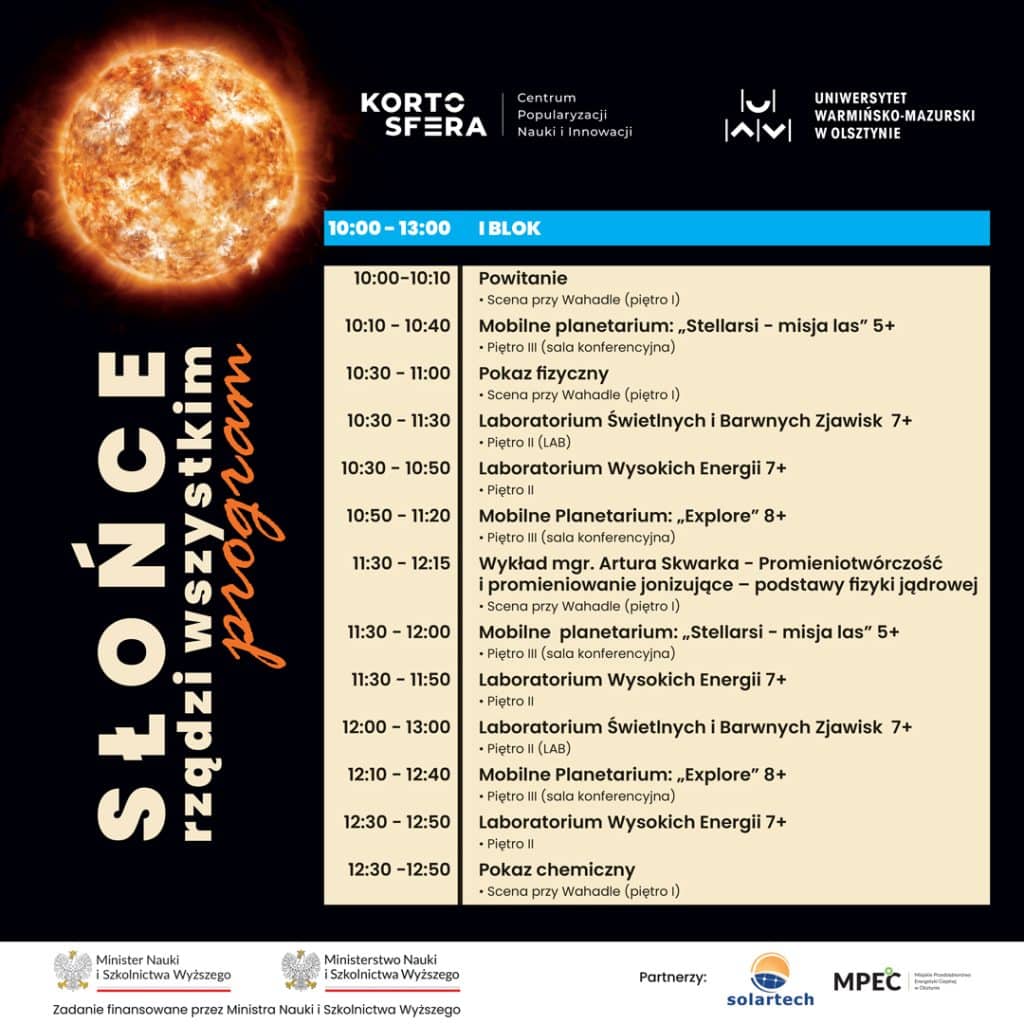 W Kortoferze wydarzenie „Słońce rządzi wszystkim”. - Wykłady, pokazy i zabawa w Kortosferze. Naukowy dzień pełen atrakcji w Olsztynie - wstęp wolny
