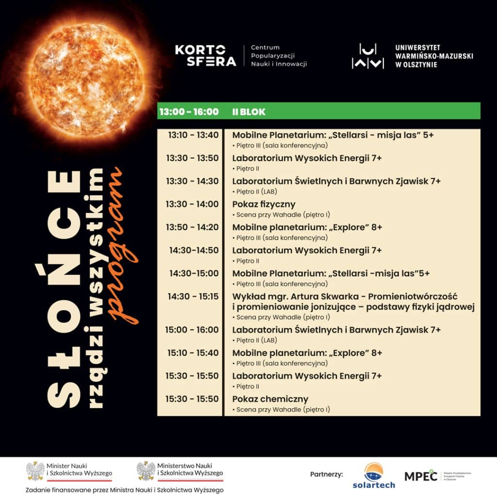 W Kortoferze wydarzenie „Słońce rządzi wszystkim”. - Wykłady, pokazy i zabawa w Kortosferze. Naukowy dzień pełen atrakcji w Olsztynie - wstęp wolny
