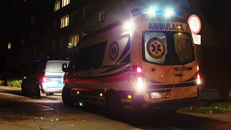 radiowóz policyjny i karetka podczas interwencji