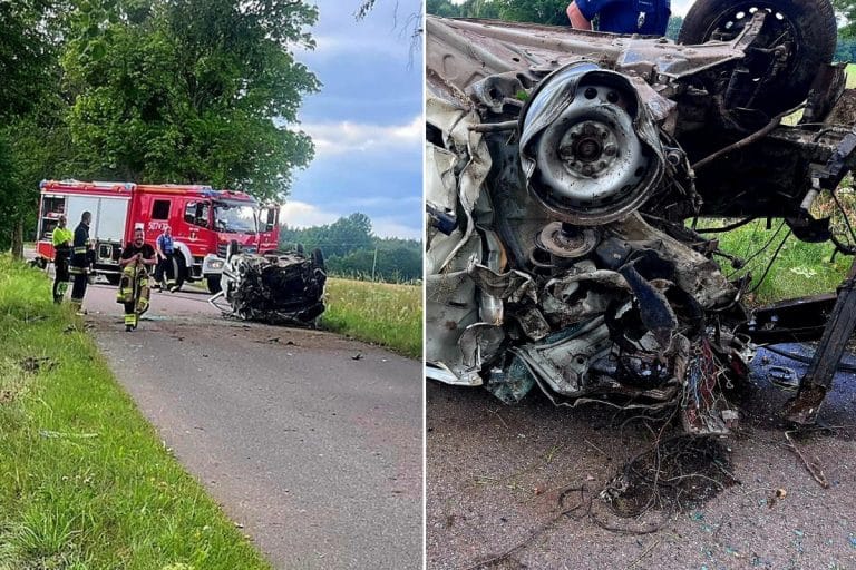 fiat rozbił się na drzewie pod Nidzicą i dachował.