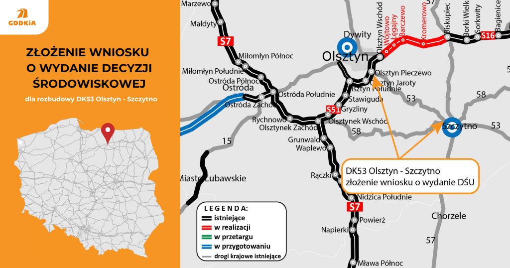 Nowa droga z Olsztyna do Szczytna. DK53 do przebudowy. - Rusza proces rozbudowy kluczowej drogi krajowej na Mazury