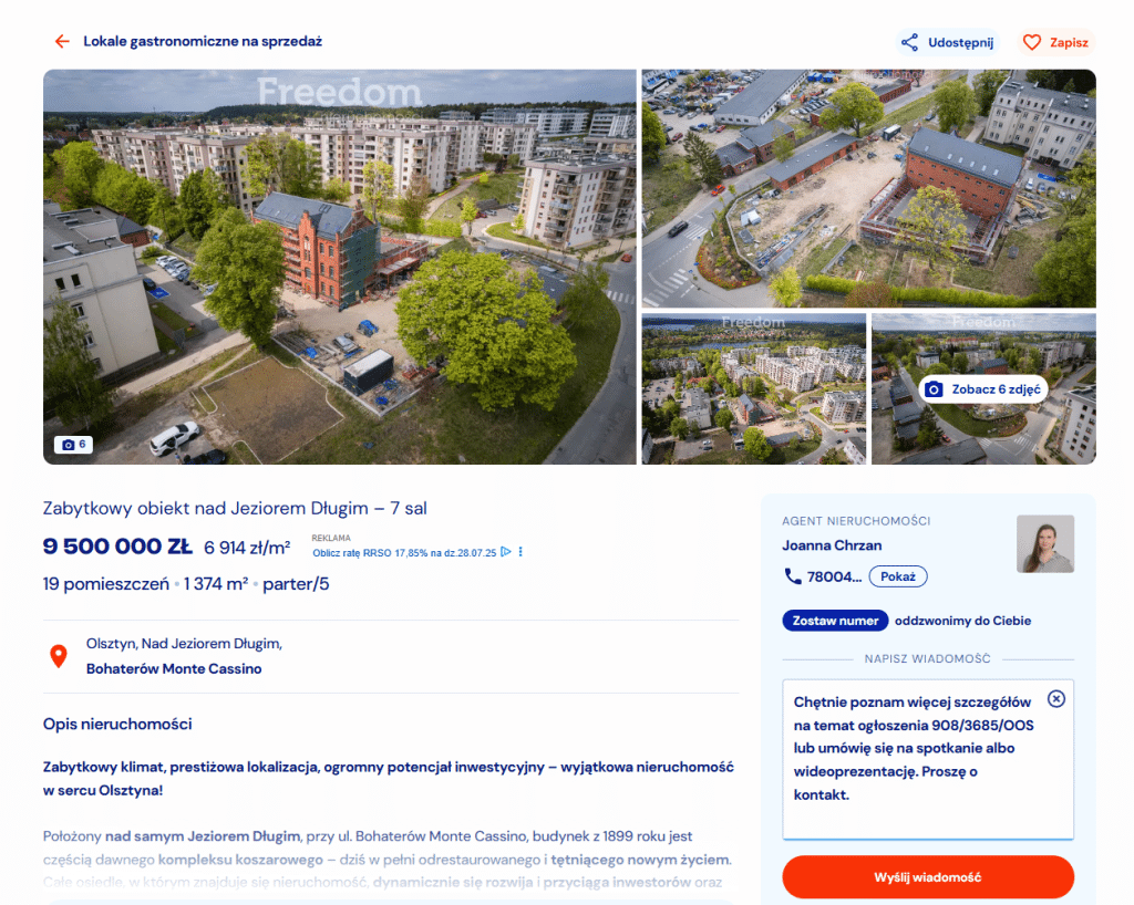 Najdroższa przemiana w Olsztynie? Zabytkowy obiekt nad Jeziorem Długim na sprzedaż. - Historyczny budynek w Olsztynie przerobiony na prestiżowy lokal