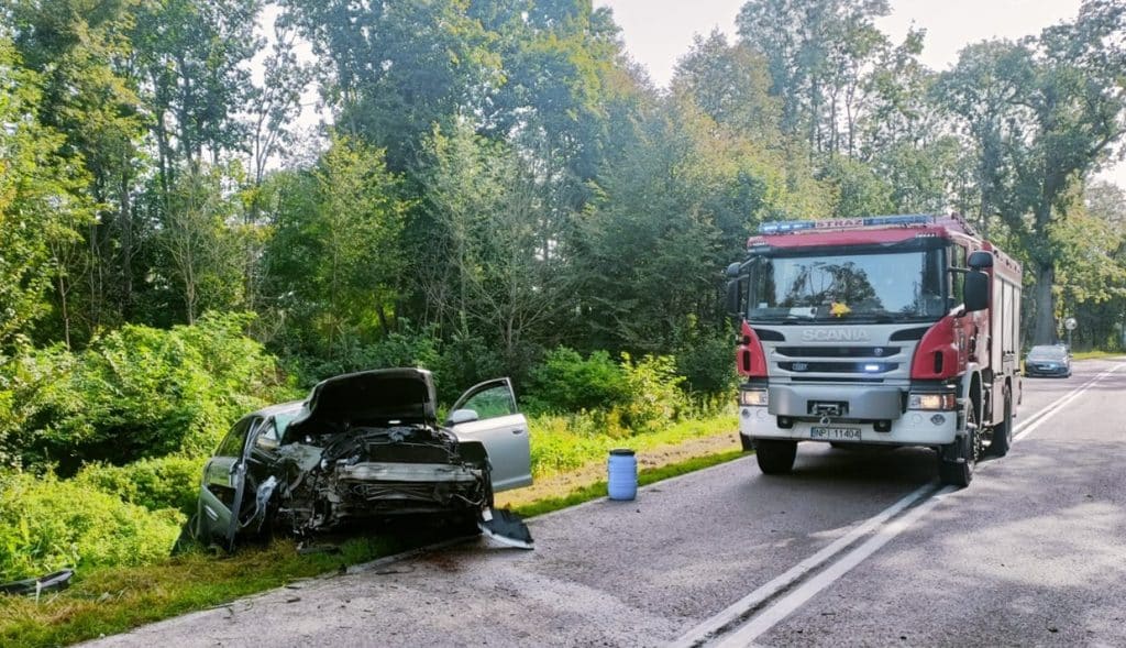 21-latek stracił panowanie na łuku drogi. - Audi roztrzaskało się na drzewie. Młoda kobieta trafiła do szpitala