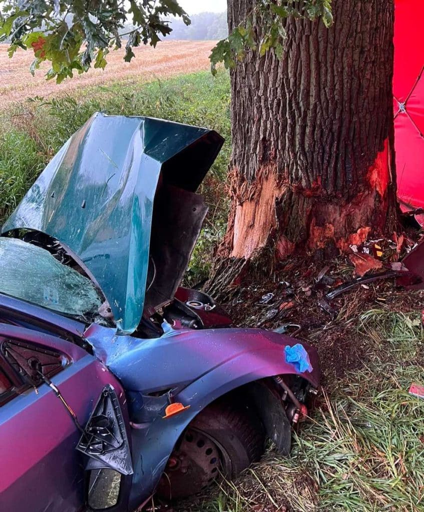 Kierowca zginął na miejscu, pasażerowie w szpitalu. - Auto wbiło się w drzewo. Nie żyje 30-letni obcokrajowiec