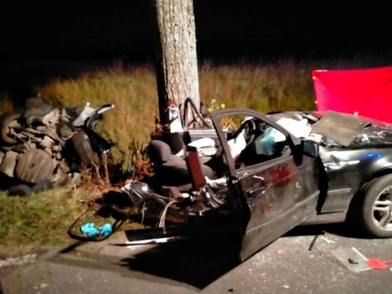 rozbite na drzewie bmw