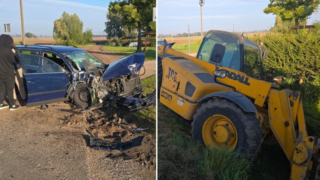 zderzenie opla z ładowarką teleskopową