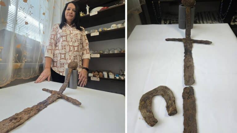 Joanna Kocięda z Ylavia ze znalezionym mieczem