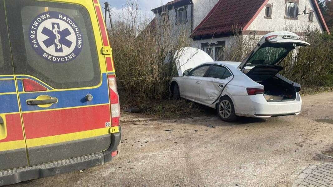 skoda wylądowała w krzakach