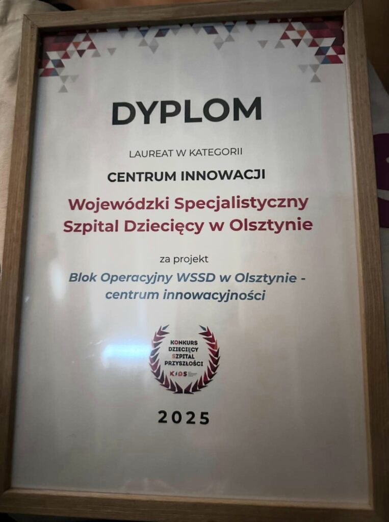 Wojewódzki Specjalistyczny Szpital Dziecięcy w Olsztynie zdobył 1. miejsce w ogólnopolskim konkursie „Dziecięcy Szpital Przyszłości 2025”. - Kolejna ogólnopolska nagroda dla Szpitala Dziecięcego w Olsztynie