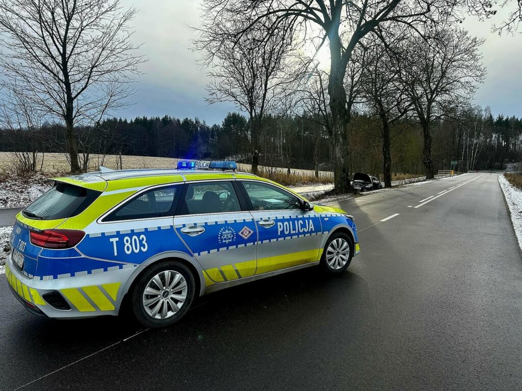 Pierwszy poważny wypadek po opadach śniegu. Kierująca trafiła do szpitala. - Zima zaskoczyła kierowców? 32-latka wypadła z drogi i uderzyła w drzewo