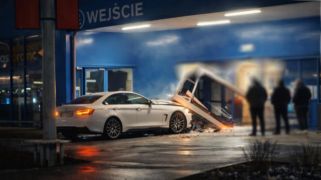bmw uderzyło w budynek castoramy