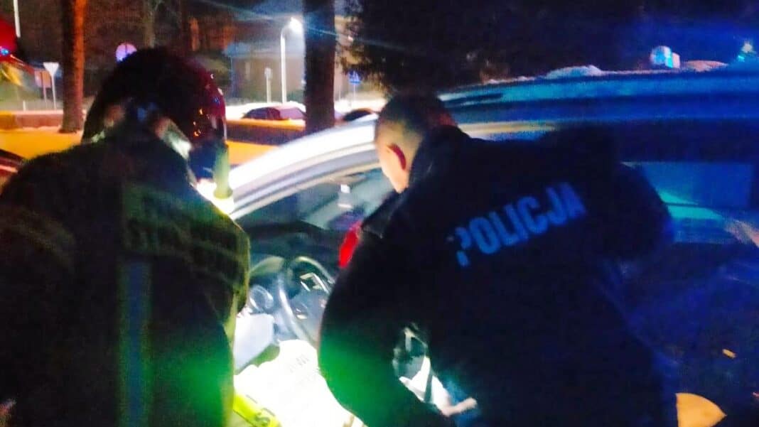 policja i straż sprawdza samochód