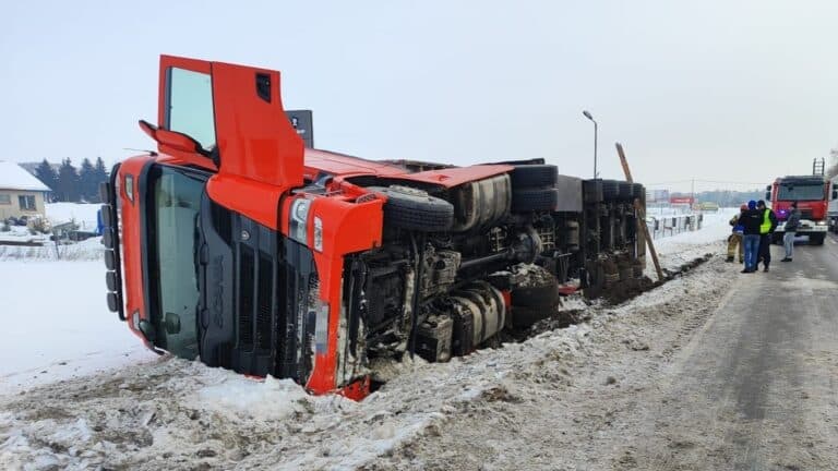 wywróciła się ciężarówka ze świniami