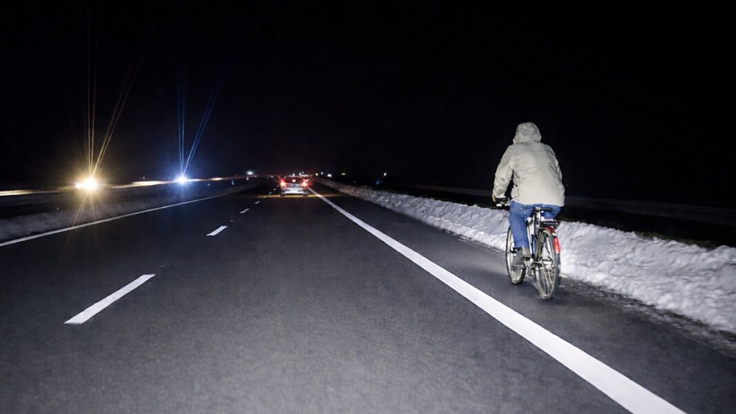 rowerzysta na drodze ekspresowej
