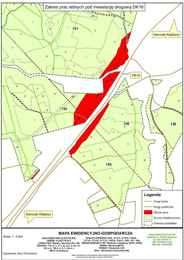 Mapa prac leśnych przy DK16
