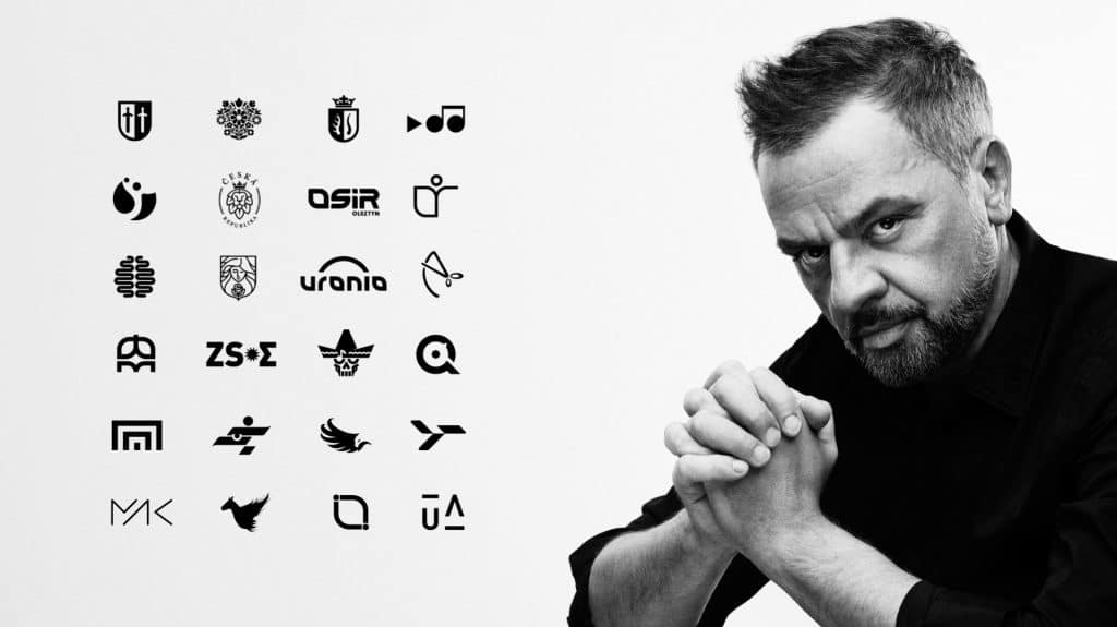 Projekt identyfikacji wizualnej Gietrzwałdu z symbolami i portret tw&oacute;rcy.