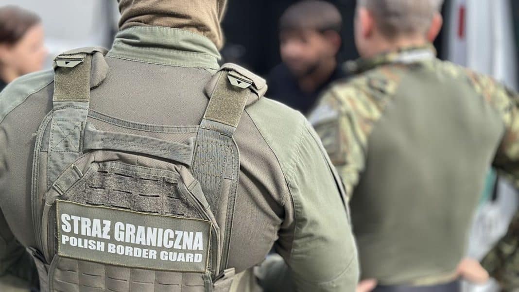 Funkcjonariusze Straży Granicznej podczas interwencji wobec agresywnego mężczyzny na terenie Działdowa.