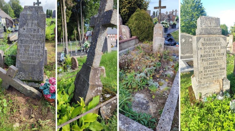 Zdjęcia zniszczonych i odnowionych polskich grob&oacute;w na cmentarzach na Litwie.