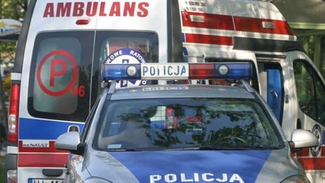 Zespół ratownictwa medycznego i policja na miejscu zdarzenia w gminie Susz.