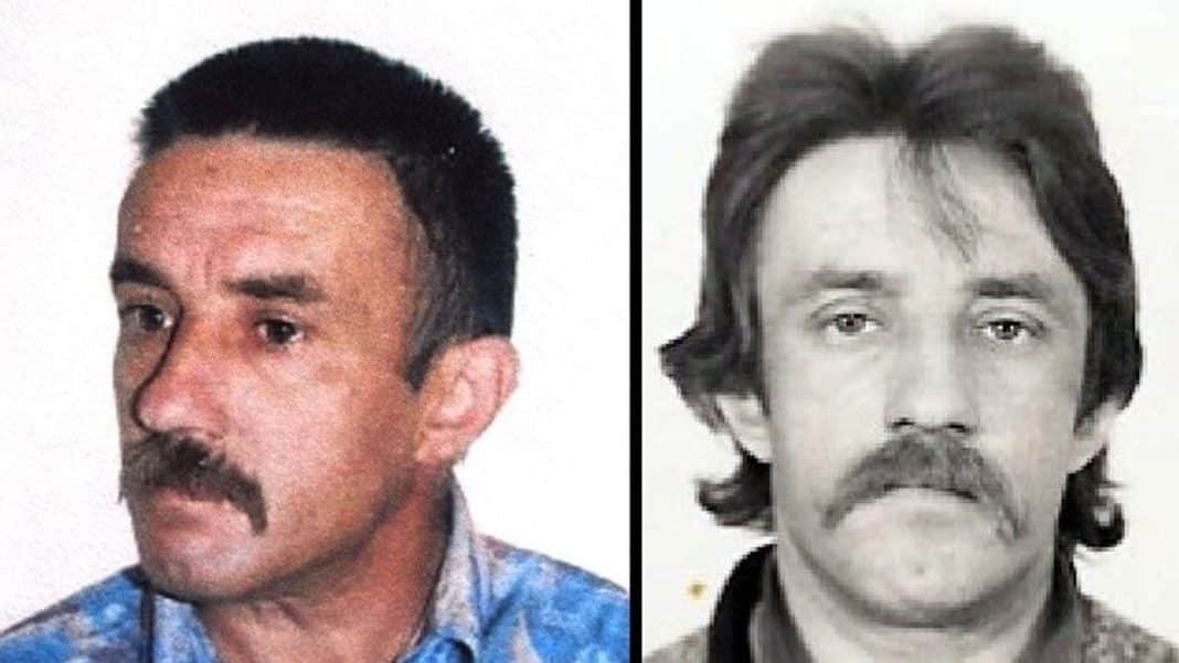 Zdjęcia dwóch mężczyzn, jeden z nich ma krótkie ciemne włosy i wąsy, drugi dłuższe włosy i wąsy.